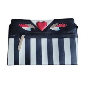 Betsey Johnson Vintage Halloween Clutch Black White Stripe Watching Eyes Heart
